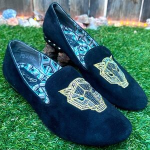 Boutique 9 Black Flats/ Loafers with Gold Embellishment